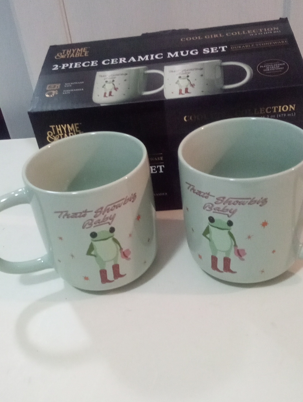 Cool Girl Collection Green Frog Ceramic Mug Set - 2 Piece New Thyme & Table
